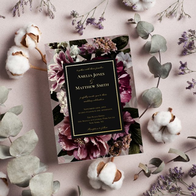 Dark and Moody Floral Wedding Foil Invitation (Creator Uploaded)