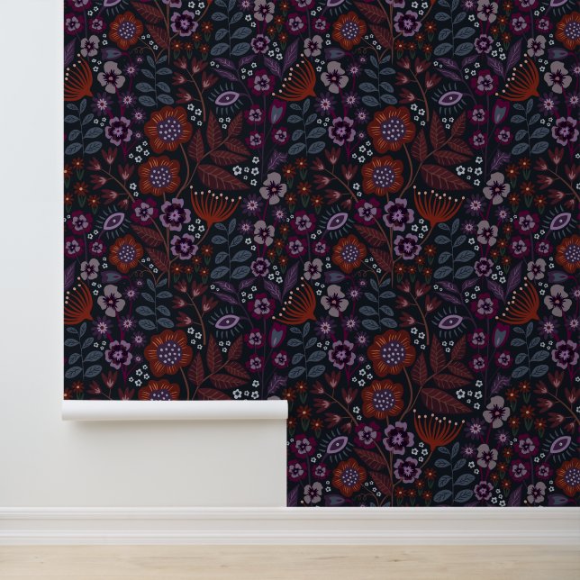 Dark and Moody Floral Whimsigothic - Jewel tones Wallpaper (Application)