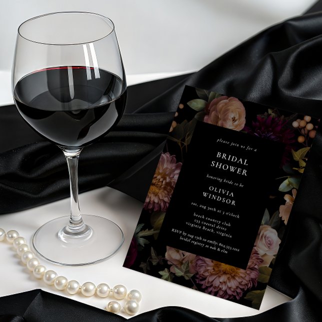 Dark and Moody Gothic Black Floral Bridal Shower  Invitation (Dark and Moody Floral Goth Bridal Shower Invitation )