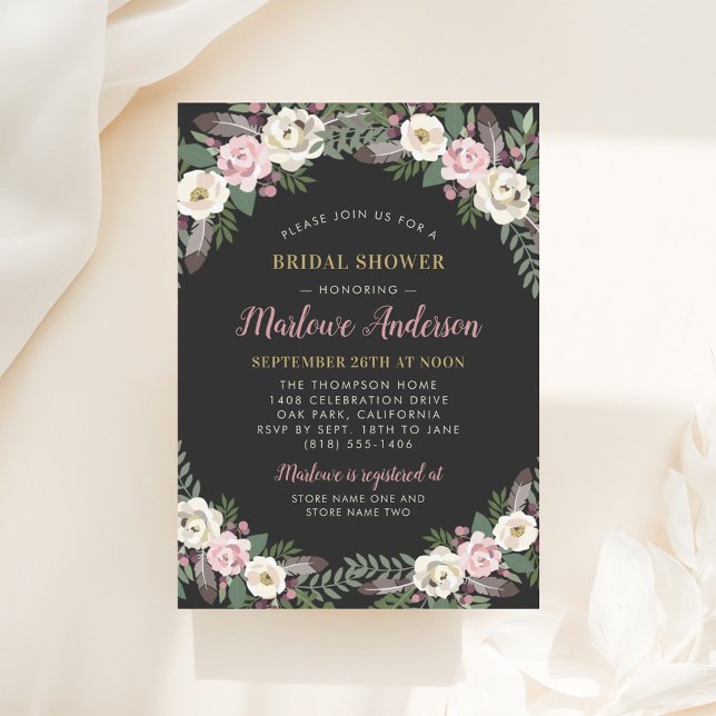 Dark and Moody Rose Pink Floral Boho Bridal Shower Invitation (Creator Uploaded)