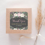 Dark and Moody Rose Pink Floral Boho Wedding Square Sticker<br><div class="desc">Our vintage boho floral wedding thank you monogram stickers feature a moody floral arrangement of romantic roses, peony and anemone flowers, greenery, and rustic bohemian feather accents in rich shades of dusty rose, mauve pink, cassis, creamy white, moss green, grey, and gold on a dark grey / black background colour....</div>