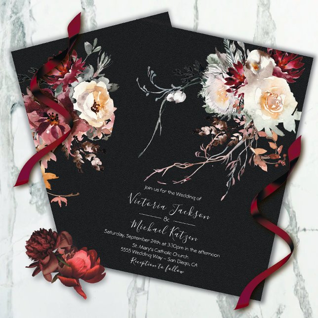 Dark and Moody Winter Floral Wedding Invitation (Creator Uploaded)