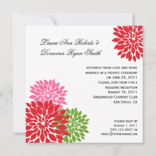 Dark and Pale Pink Lime Green Flower Petals Invitation