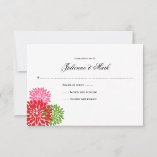 Dark and Pale Pink Lime Green Flower Petals RSVP Card
