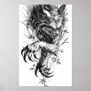 Dark and Spooky Scary Animal Monster Drawing Poste Poster