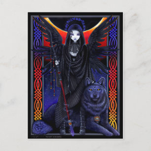 Dark angel and wolf. Rayvnwolf by Myka Jelina Postcard