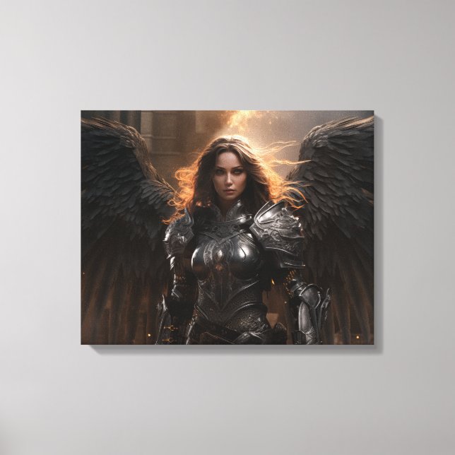 Dark Angel Female Warrior - Stretched Canvas Print (Front)