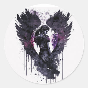 Dark Angel Valentine With Inky Dark Wings Classic Round Sticker