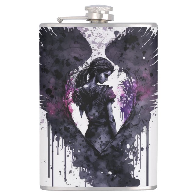 Dark Angel Valentine With Inky Dark Wings Coffee M Hip Flask (Front)