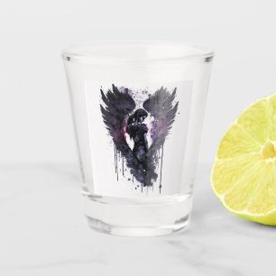 Dark Angel Valentine With Inky Dark Wings Shot Glass