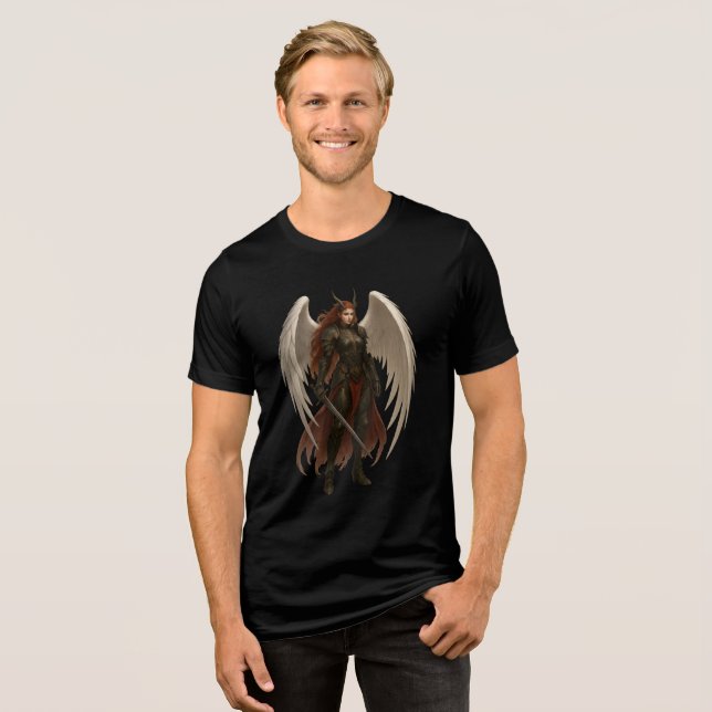 Dark Angel Warrior with Sword & Wings Tri-Blend Shirt (Front Full)