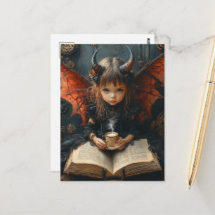 Dark Angel With Coffee and a Book Postcard