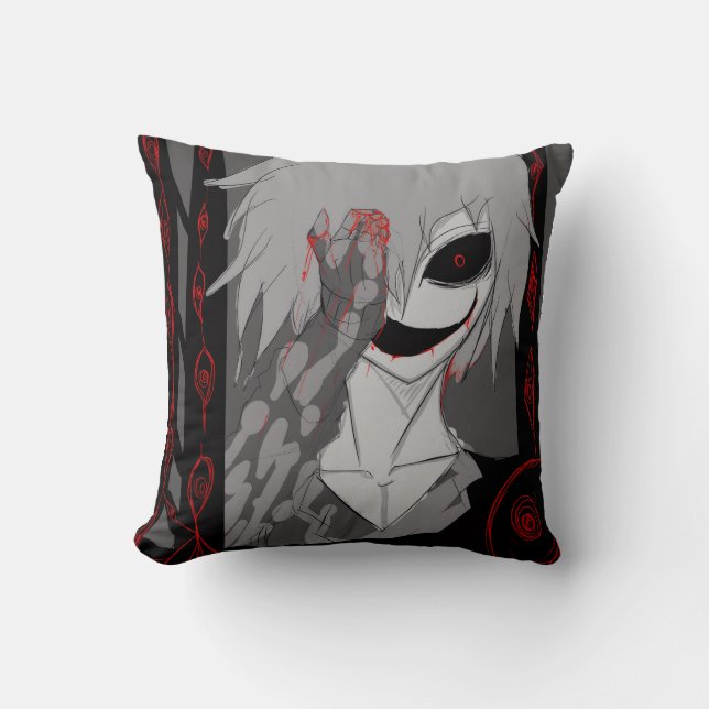 Dark Anime Fantasy Crow and Demon Art Cushion (Front)
