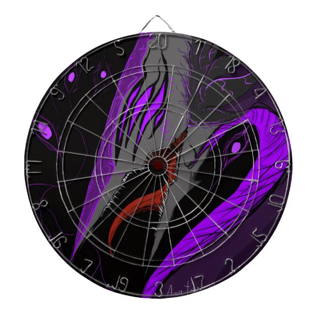 Dark Anime Fantasy Crow and Demon Art Dartboard (Front)