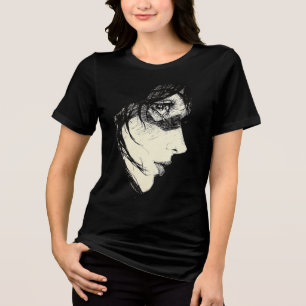 Dark Anime Side Profile Black & White Manga Ink Tri-Blend Shirt