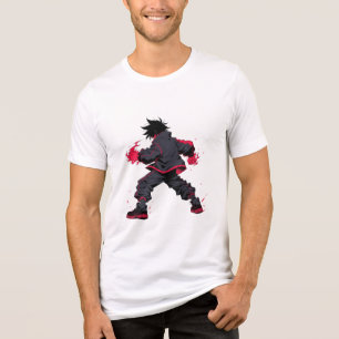 Dark Anime Street Fighter with Red Energy Power Gr Tri-Blend Shirt