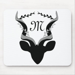 Dark Antelope Silhouette Monogram Mouse Pad