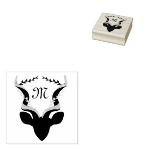 Dark Antelope Silhouette Monogram Rubber Stamp