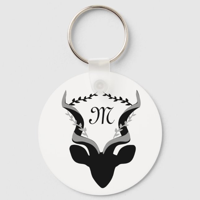 Dark Antelope Silhouette w Customised Monogram Key Ring (Front)