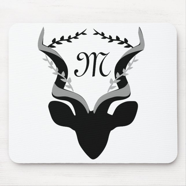 Dark Antelope Silhouette w Customised Monogram Mouse Pad (Front)