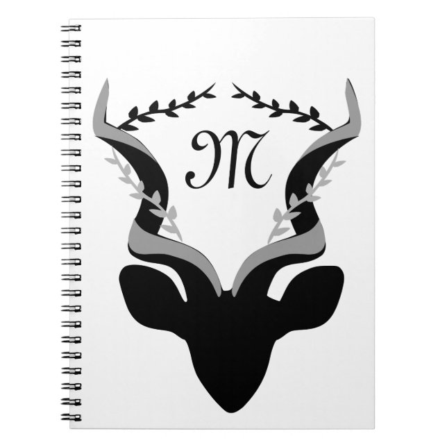 Dark Antelope Silhouette w Customised Monogram Notebook (Front)