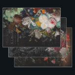Dark Antique Floral Still Life Decoupage Wrapping Paper Sheet<br><div class="desc">Dutch fine art floral still life paintings with scrolls,  subtle French typography and grungy damask on dark backgrounds. Heavier weight than tissue paper and suitable for crafting/decoupage projects.</div>