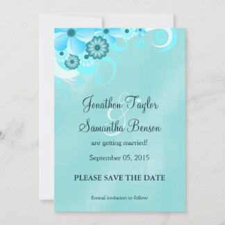 Dark Aqua Blue Floral Save The Date Announcements