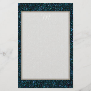 Dark Aqua Blue Glitter Stationery