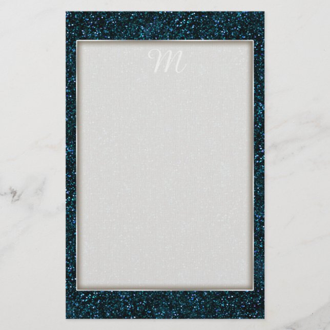 Dark Aqua Blue Glitter Stationery (Front)