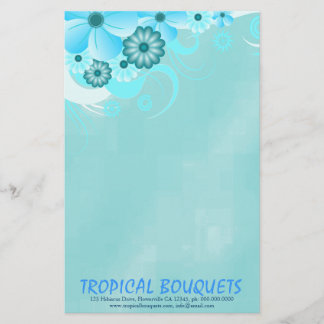 Dark Aqua Blue Hibiscus Florist Stationery Paper