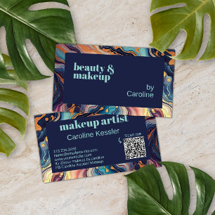 Dark Aqua Blue Purple Pink Gold Marble Art Pattern Business Card