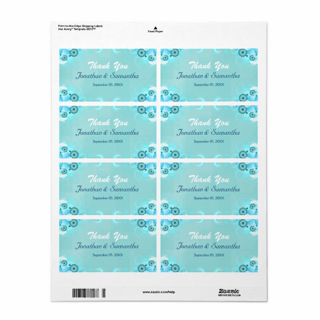 Dark Aqua Blue Teal Floral Large Wedding Favour (Full Sheet)