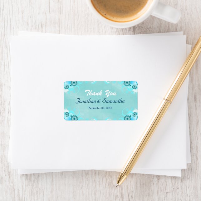 Dark Aqua Blue Teal Floral Medium Wedding Favour Label (Insitu)