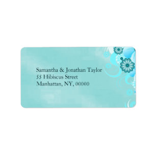 Dark Aqua Deep Sea Blue Floral Hibiscus Wedding Label