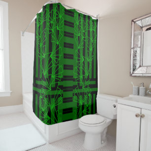 Dark Aqua Sea green doodle flower striped Shower Curtain