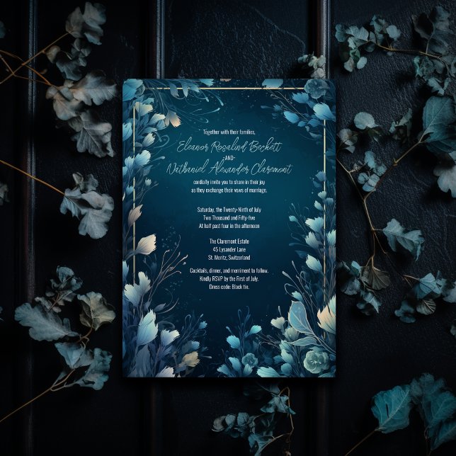 Dark Aquamarine and Teal Blue Floral Wedding Invitation (Creator Uploaded)