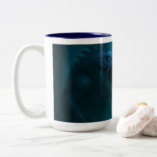 "Dark Aquatic Warrior & Sea Beast Fantasy Art Mug" Two-Tone Coffee Mug