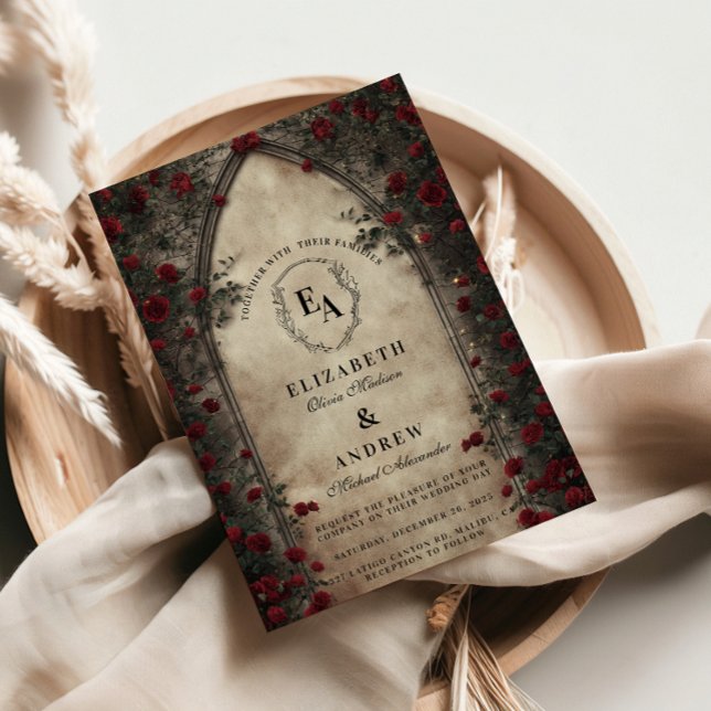 Dark Archway Rose Wedding Invitation (Creator Uploaded)