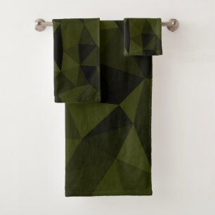 Dark army green black geometric mesh pattern bath towel set