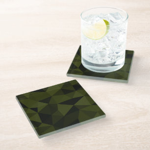 Dark army green black geometric mesh pattern cool  glass coaster