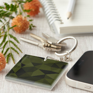 Dark army green black geometric mesh pattern cool  key ring