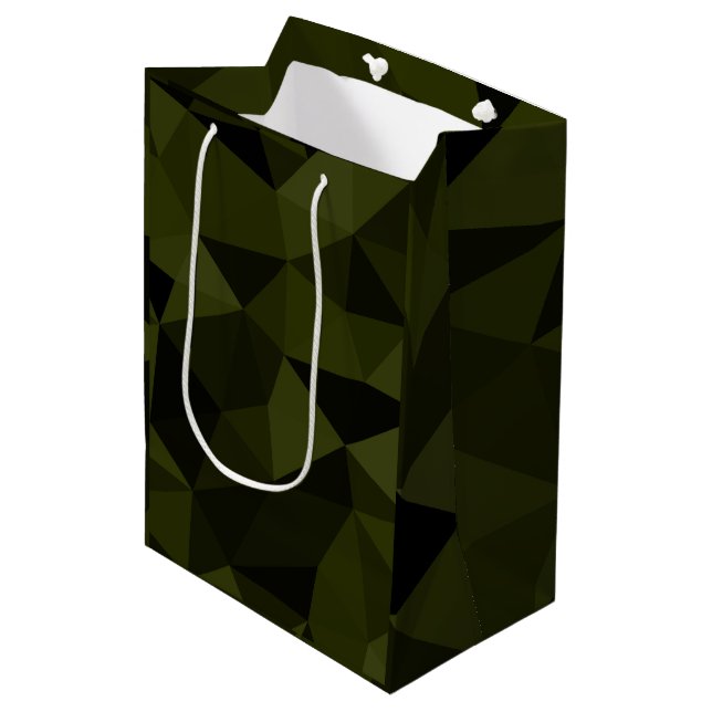 Dark army green black geometric mesh pattern cool  medium gift bag (Front Angled)