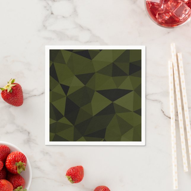 Dark army green black geometric mesh pattern cool  napkin (Insitu)