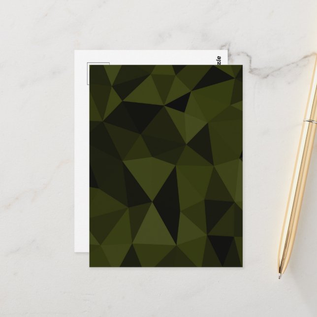 Dark army green black geometric mesh pattern cool  postcard (Front/Back In Situ)