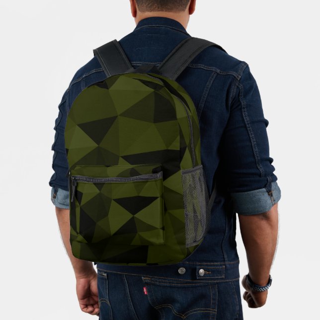 Dark army green black geometric mesh pattern cool  printed backpack (Insitu (Model))