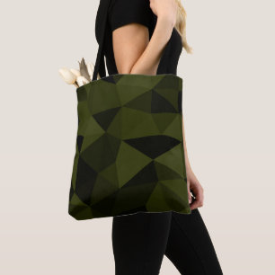 Dark army green black geometric mesh pattern cool tote bag