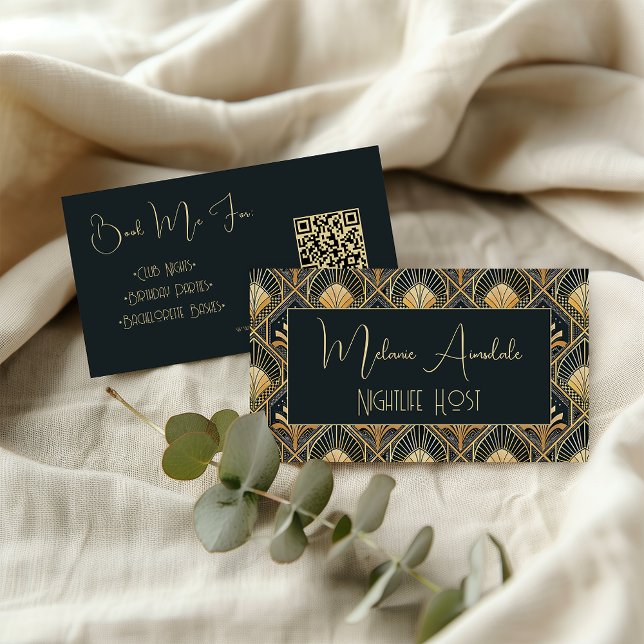 Dark Art Deco QR Code Business Card (Creator Uploaded)