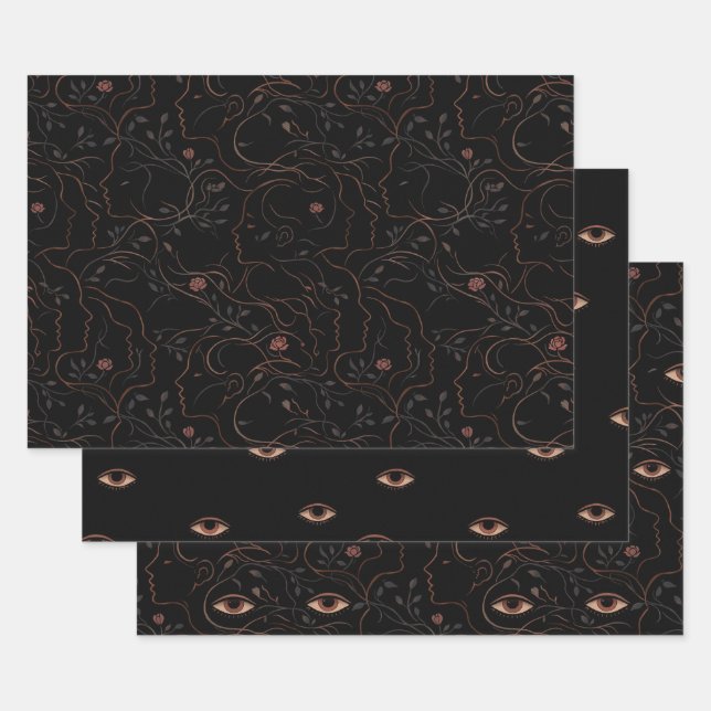 Dark Art Line Faces Wrapping Paper Set (Set)