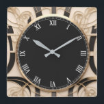 Dark Art Nouveau Art Deco Clock - Black White Gold<br><div class="desc">"art deco clock",  "art nouveau clock",  "black white cream gold",  "1920s geometric symmetrical lines",  "stylish sophisticated 1920 style",  "smart faux golden luxury",  "retro vintage luxurious antique",   "elegant line pattern design",  "glamourous glam square clock",  "classy classic traditional glamour"</div>