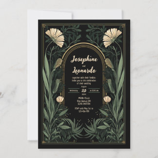 Dark Art Nouveau Botanical Wedding Invitation